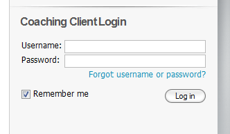 A tidy way for your clients to access their coaching with you. A login interface, seamlessly embedded in the sidebar of a coaching website.