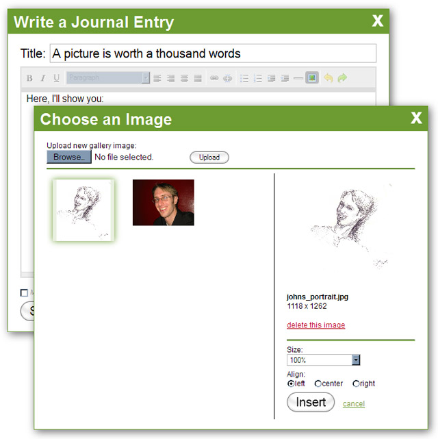 Including images while journaling