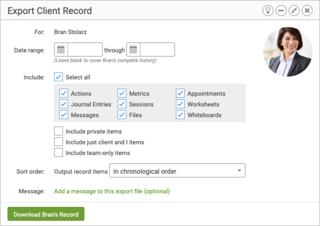 Export a client's record