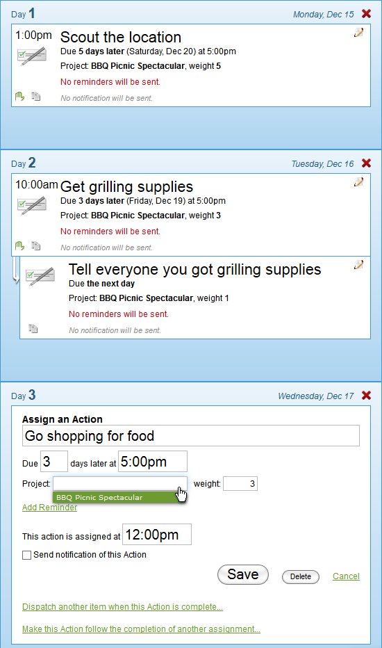 Action assignments in your courses can be freestanding or part of a project.
