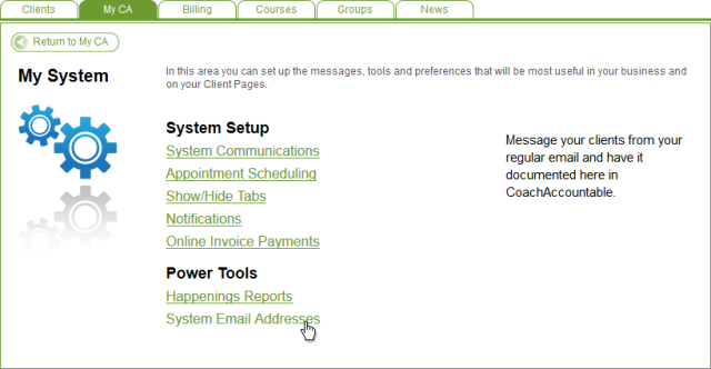 Lots of goodies here. For now, System Email Addresses is what we're concerned with.