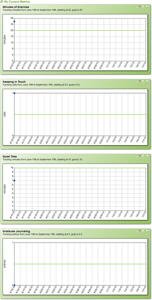 Completion of the June 15th Worksheet fills in data for that day in the 4 Metrics.