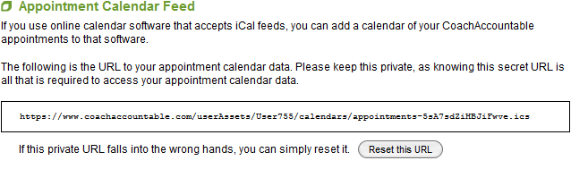 You CoachAccountable Appointments data feed URL