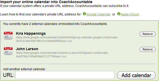 Just paste in the magic URL from your calendar and CA will pull in the data.