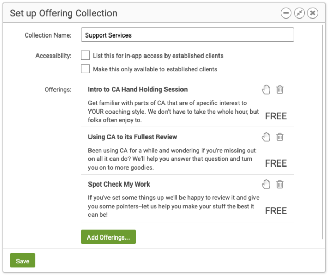 Clients can choose from multiple products with CoachAccountable Offering Collections