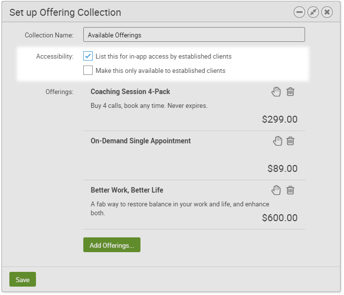 Setting up an Offering Collection for esablished clients