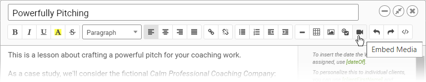 Embed button on the WYSIWYG toolbar