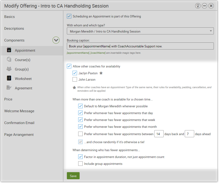 Configure Multiple Coaches for an Offering Appointment