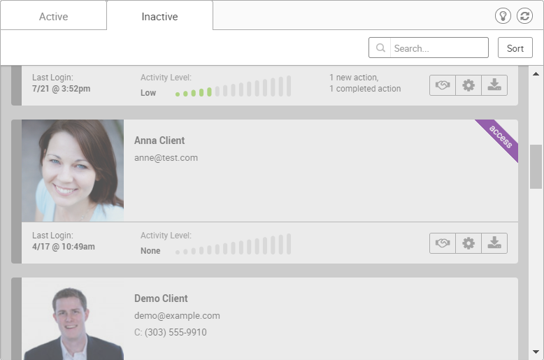 Inactive client listing shows who retains access